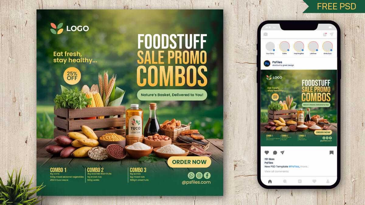 Free Foodstuff Sale Promo Combos Instagram Post Design PSD Template