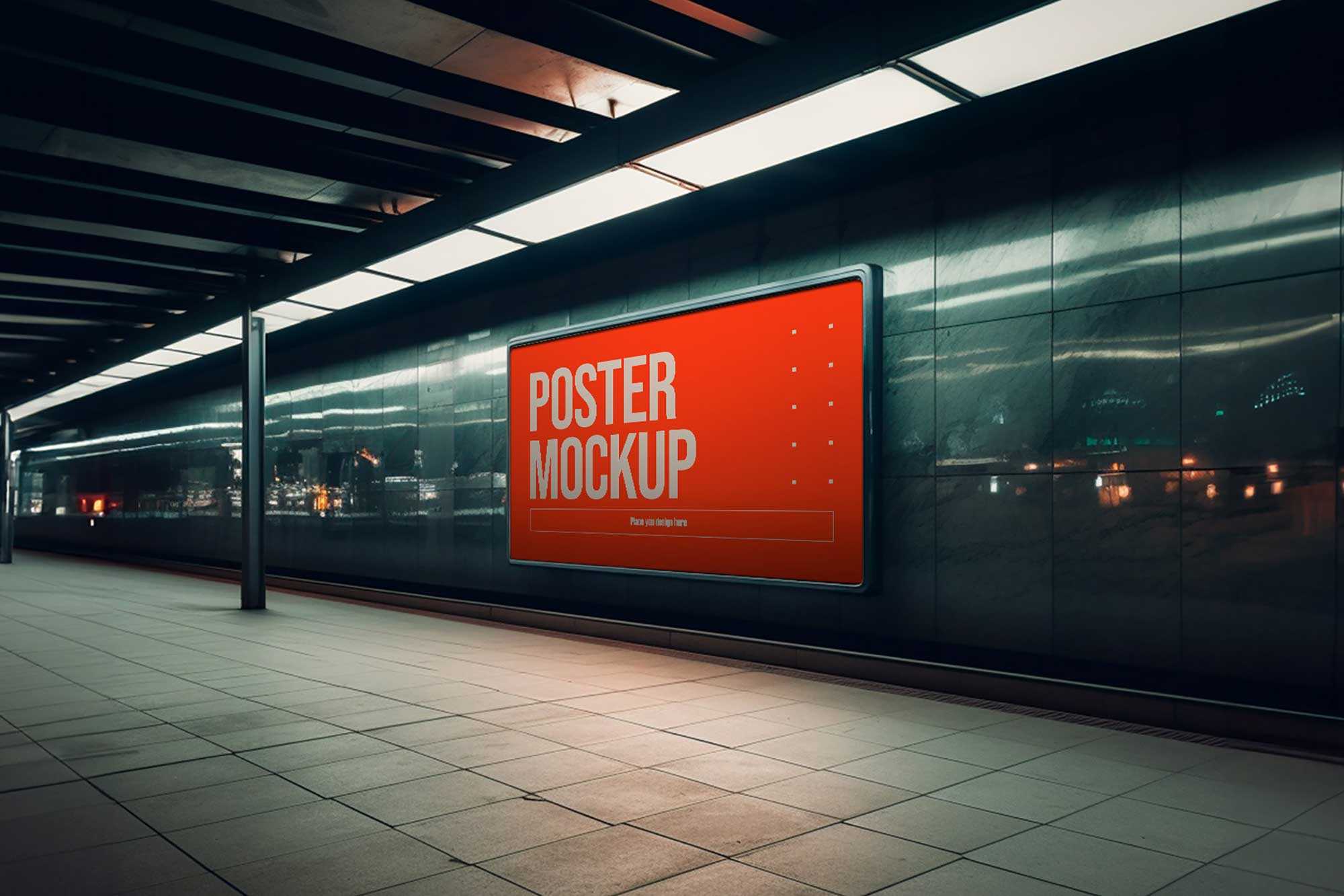 Free Framed Illuminated Ads Poster Mockup PSD