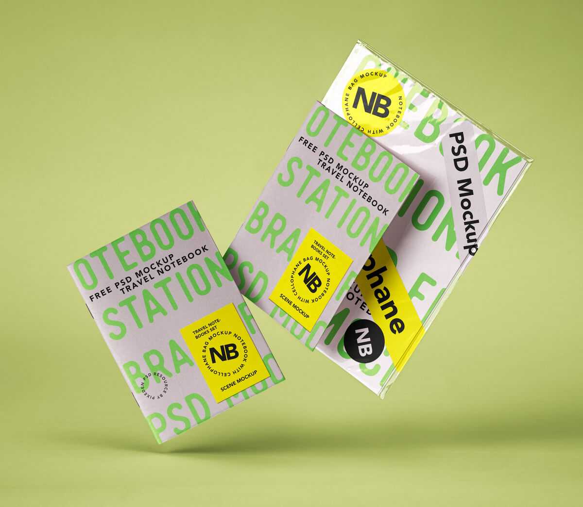 Free Free Floating Paper Brand Notebook Mockup PSD