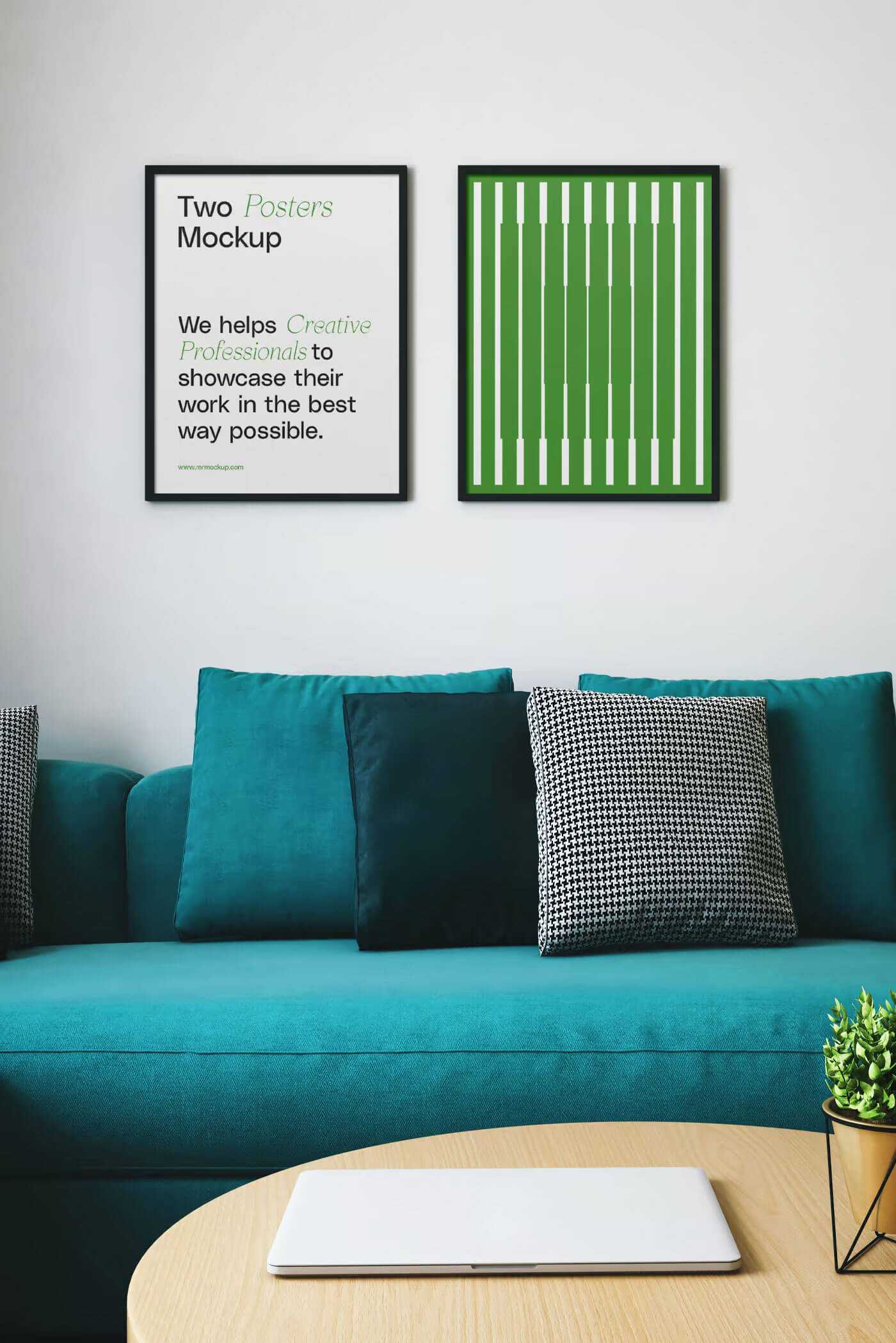 Free Free PSD Two Poster Frames Mockup in Living Room