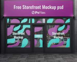 Free Free Storefront Sign Board and Glass Vinyl Sticker Mockup PSD