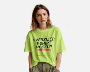 Free Free Woman Wearing Oversized T-Shirt Mockup
