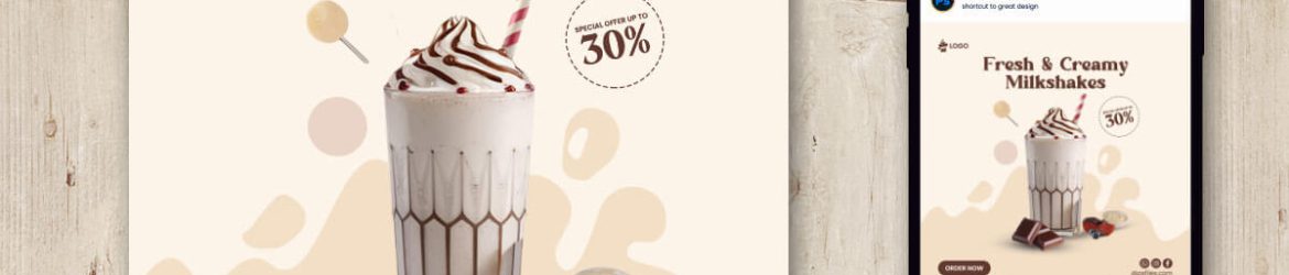 Free Fresh And Creamy Milkshakes Instagram Post PSD Template
