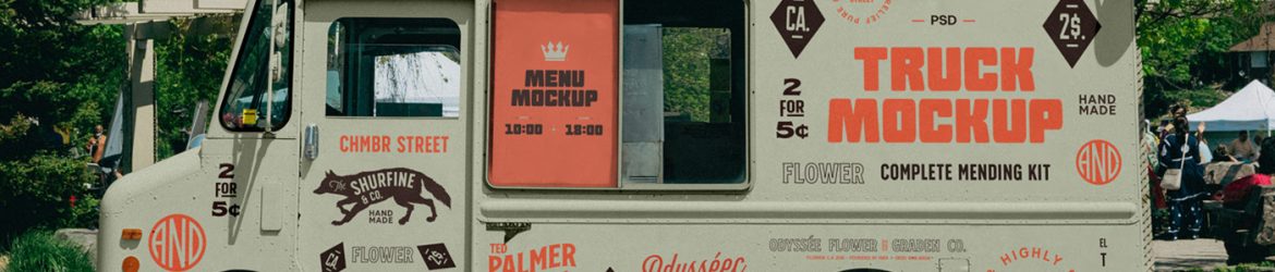 Free Front View Food Truck Mockup