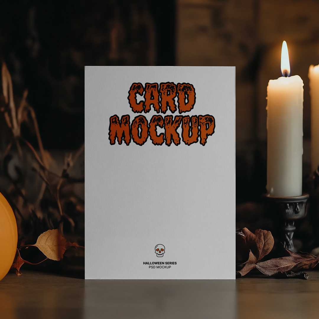 Free Front View Halloween A4 Card Mockup