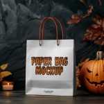 Free Front View Halloween Paper Bag Mockup