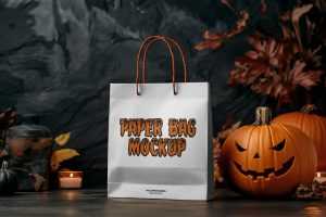 Free Front View Halloween Paper Bag Mockup