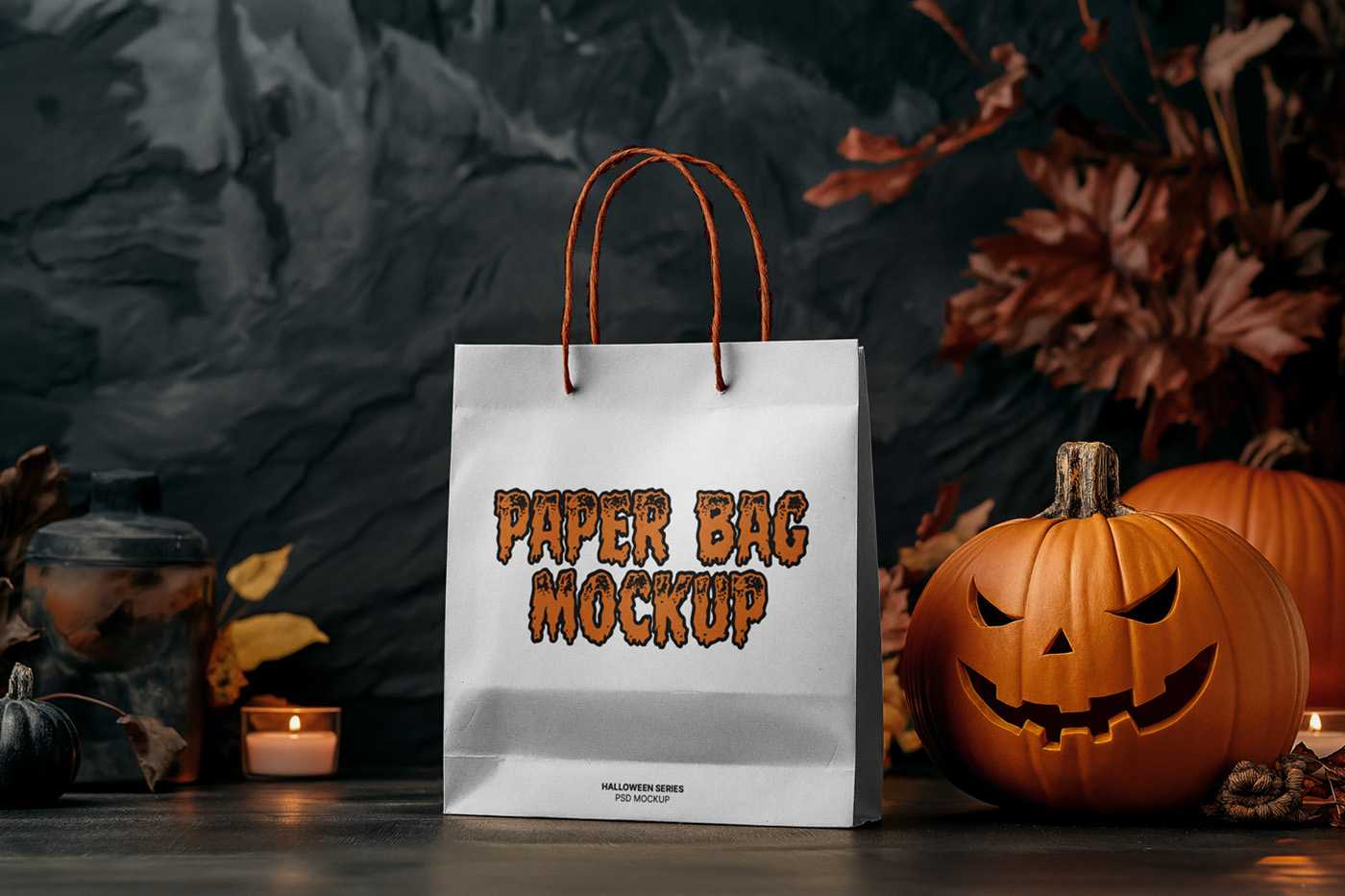 Free Front View Halloween Paper Bag Mockup