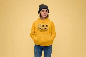 Free Front view of Girl Wearing Hoodie Mockup Free PSD - Free Mockups PSD | PsFiles