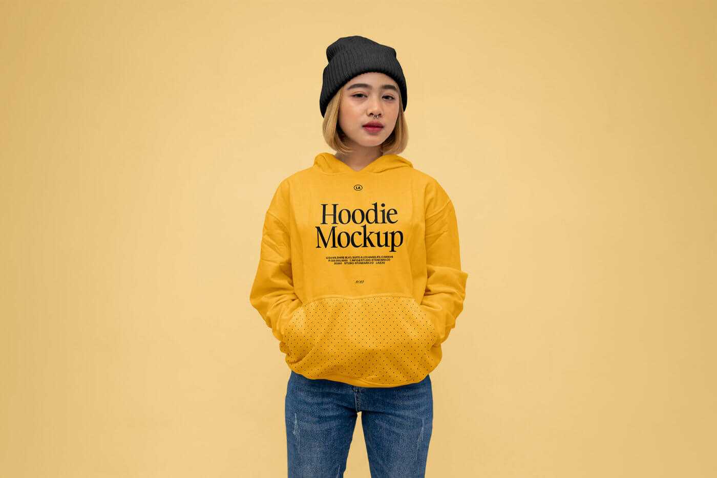 Free Front view of Girl Wearing Hoodie Mockup Free PSD - Free Mockups PSD | PsFiles