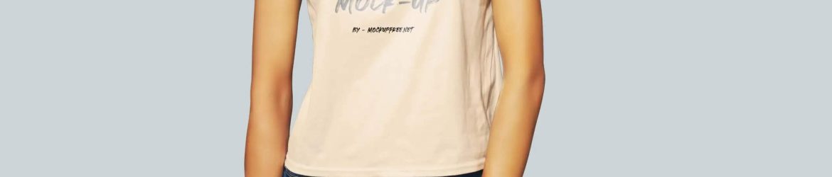 Free Front View of Girl Wearing T Shirt Mockup PSD