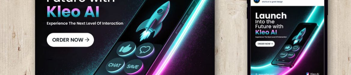Free Futuristic Kleo AI App Promotion Social Media PSD Template