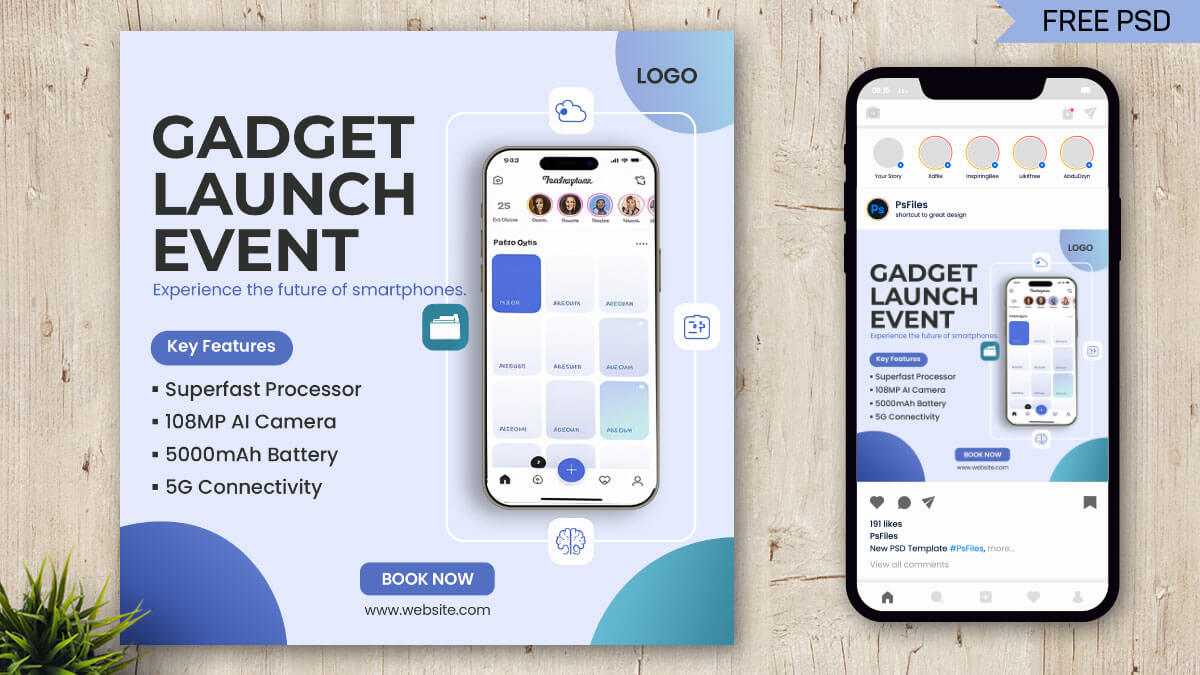 Free Gadget Launch Event Social Media Post PSD Template