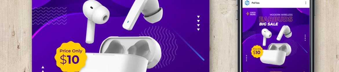 Free Gadgets Earbuds Social Media Post Design PSD Template Free Gadgets Earbuds Social Media Post Design PSD Template