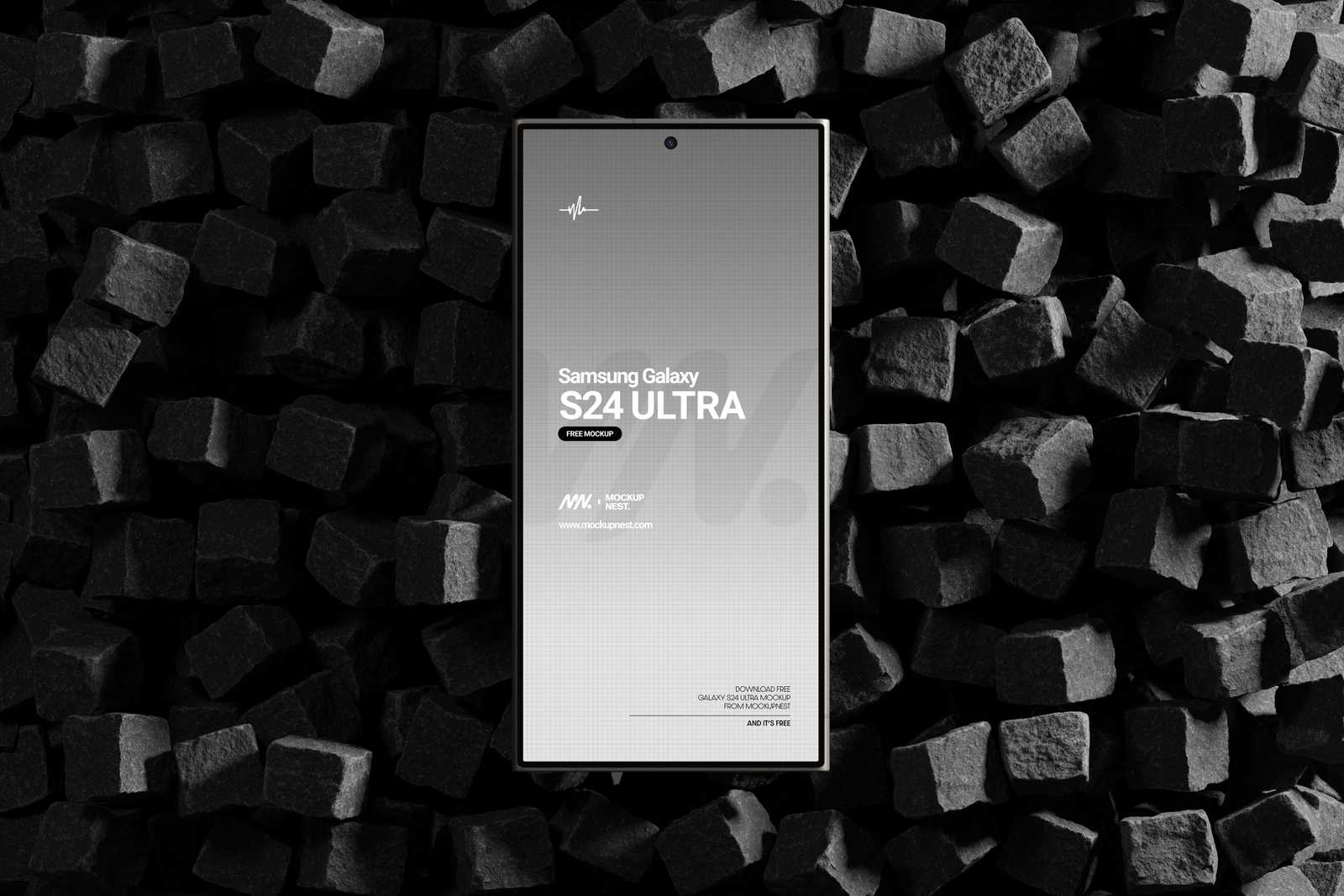 Free Galaxy S24 Ultra Mockup On Cube Stones