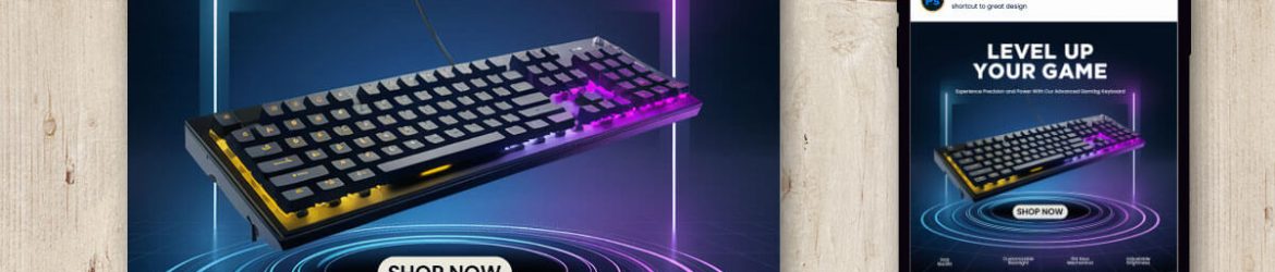 Free Gaming Keyboard Advertisement Banner PSD – RGB Backlit Design Template