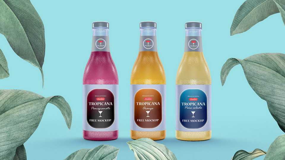 Free Glass Bottle Mockup for Juice or Drinks