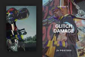 Free Glitch Damage Effect for Posters PSD file