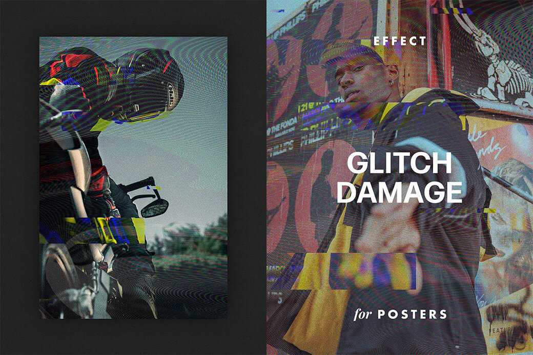 Free Glitch Damage Effect for Posters PSD file