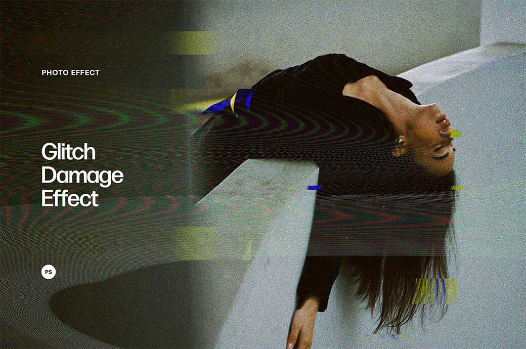 Free Glitch Damage Photo Effect PSD