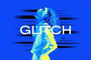 Free Glitch Duotone Photo Effect Mockup PSD