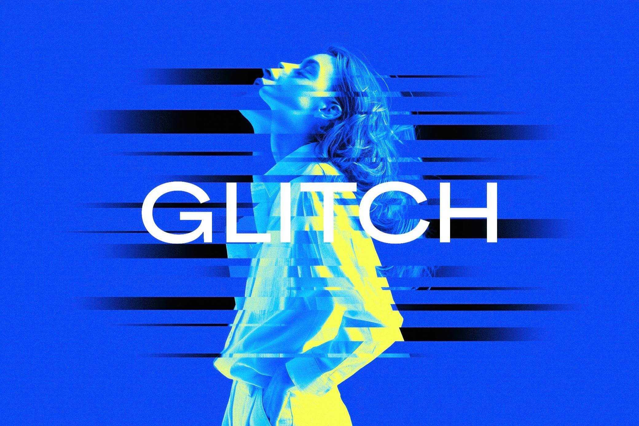 Free Glitch Duotone Photo Effect Mockup PSD