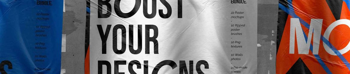 Free Glued Posters Mockups PSD set