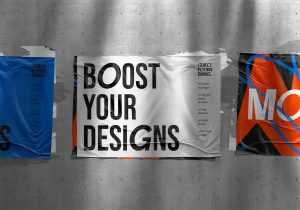 Free Glued Posters Mockups PSD set
