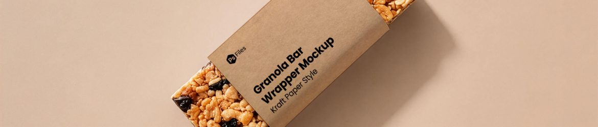 Free Granola Bar Wrapper Mockup PSD - Kraft Paper Style Design