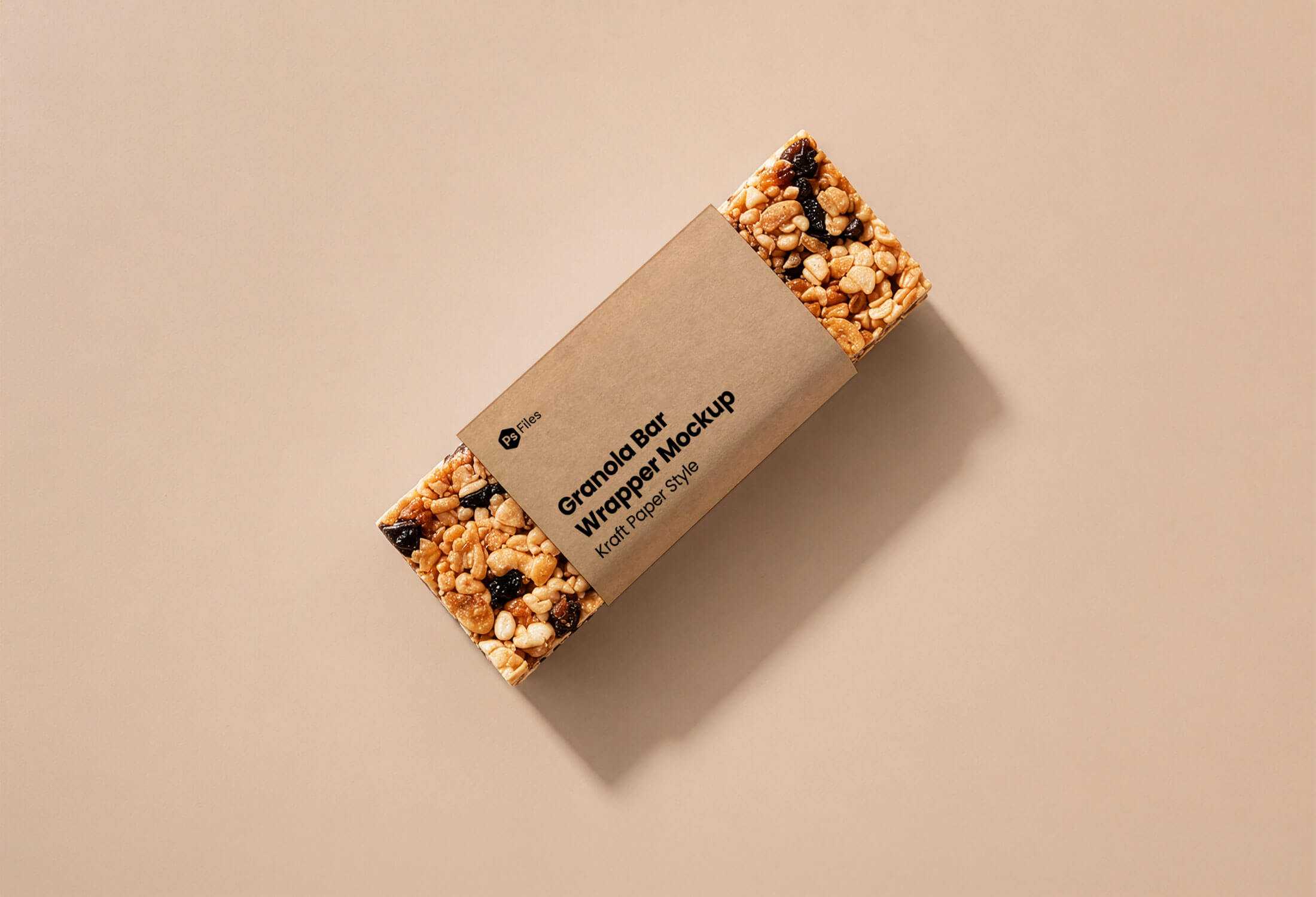 Free Granola Bar Wrapper Mockup PSD - Kraft Paper Style Design