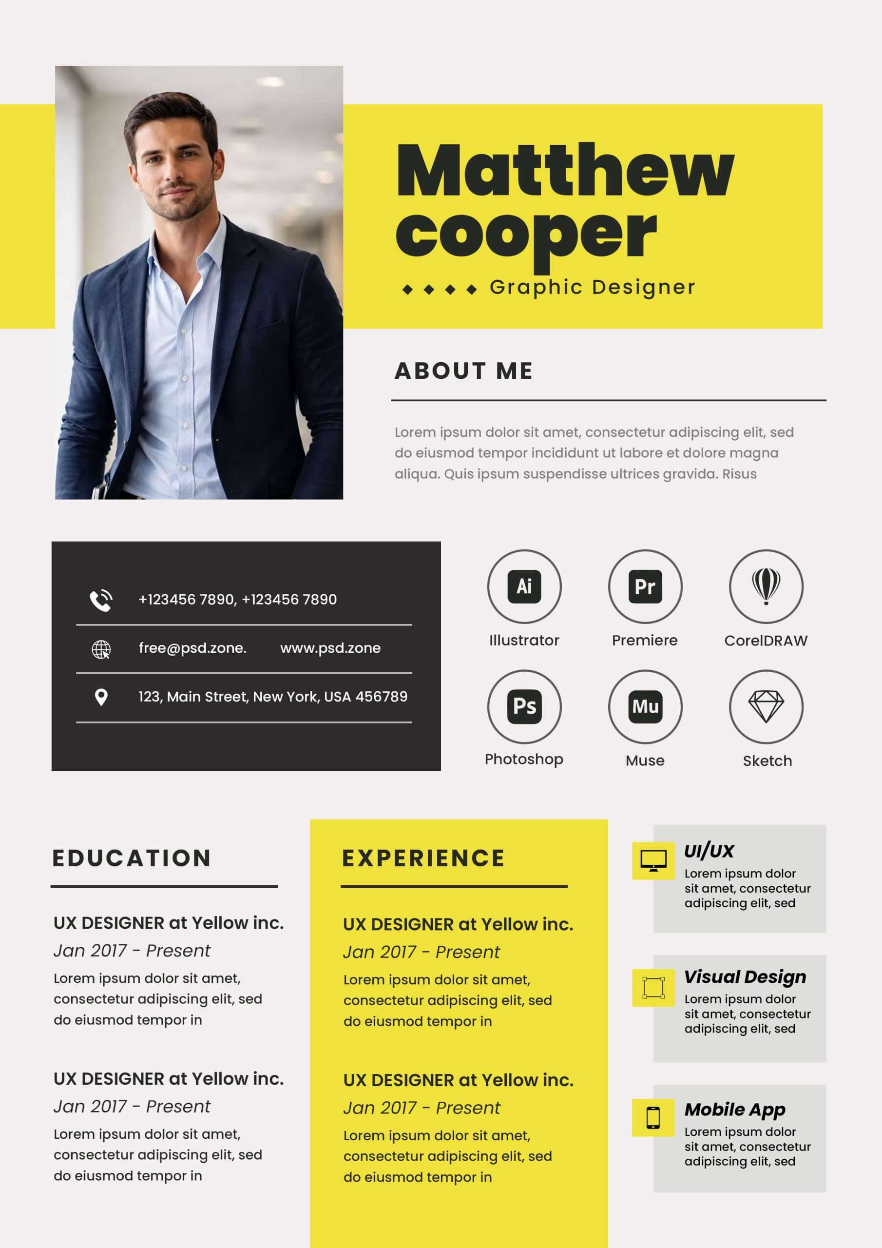 Free Graphic Designer Professional Resume Template PSD – CV Layout