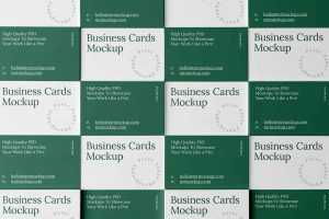 Free Grid Business Cards Scene Mockup