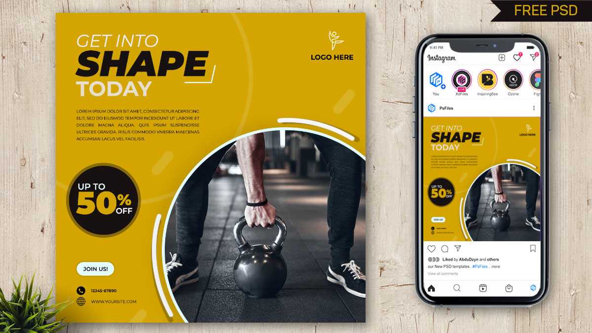 Free Gym Centre Instagram Post Design PSD Template 04