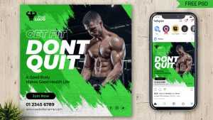 Free Gym Fitness Centre Social Media Post PSD Template 05