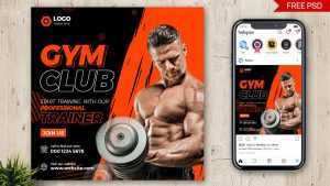 Free Gym Fitness Club Social Media Post Design PSD Template