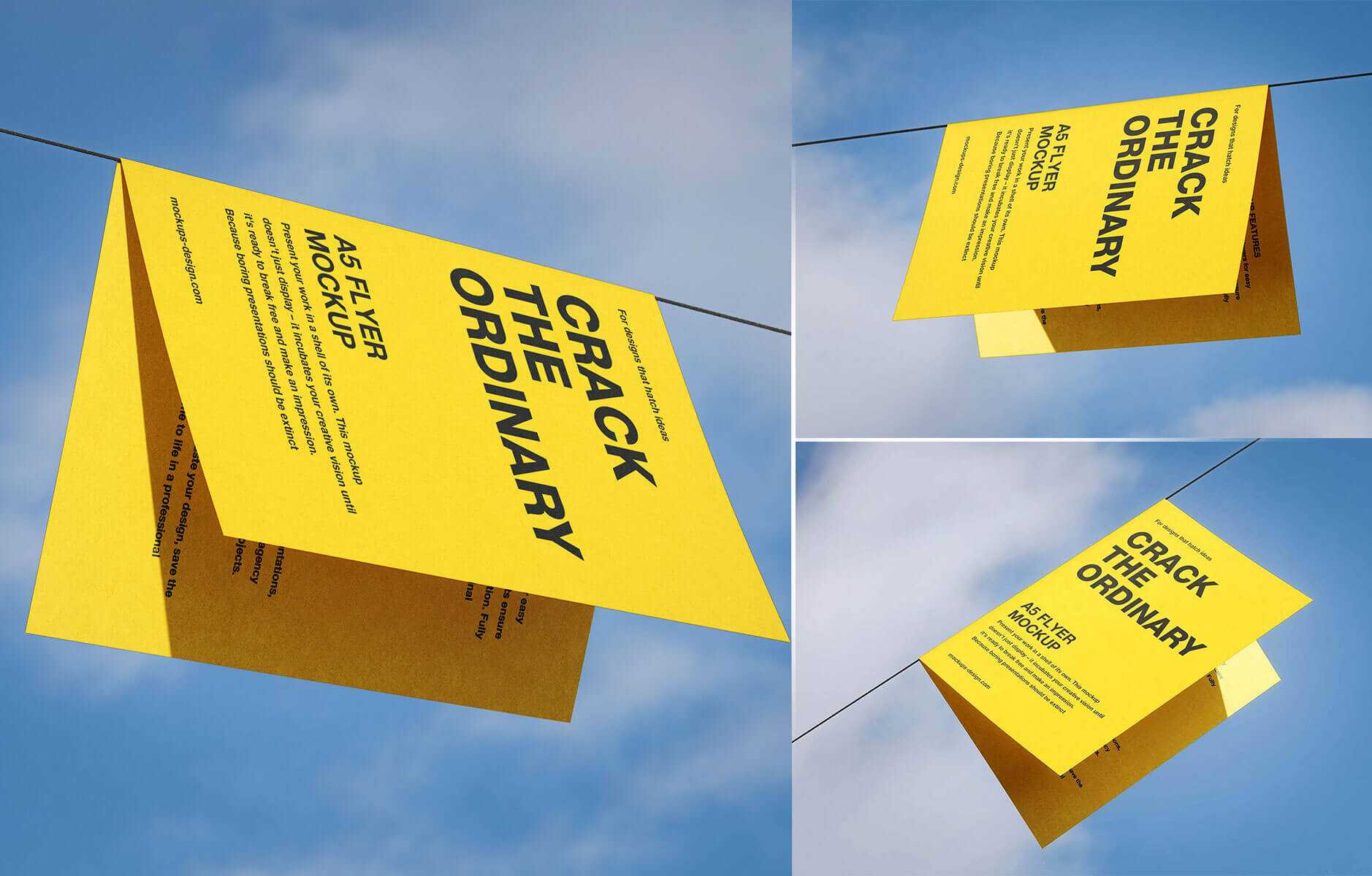 Free Half Fold Brochure Mockup PSD – Single Fold Flyer Mockup 3 Angle Views Download