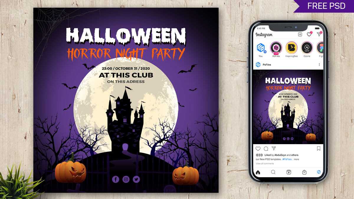 Free Halloween Horror Night Party Free Social Media Post Design PSD Template