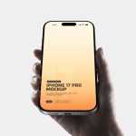 Free Hand Held iPhone 17 Pro Mockup on Minimal Background
