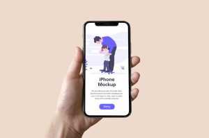 Free Hand Holding iPhone Mockup PSD