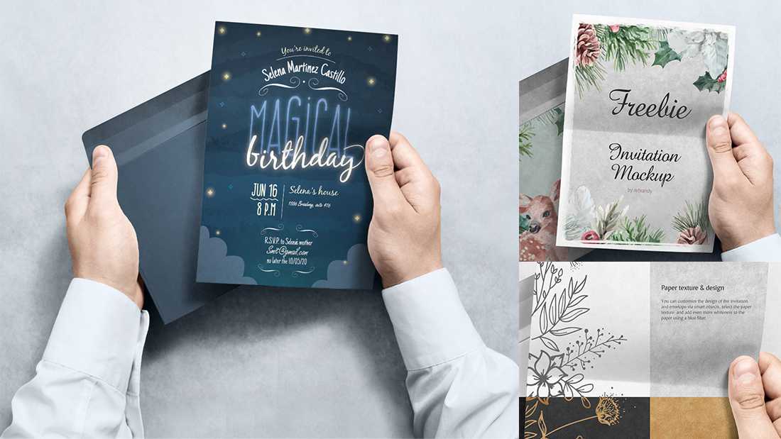 Free Hands Holding a Folding Invitation Card Mockup