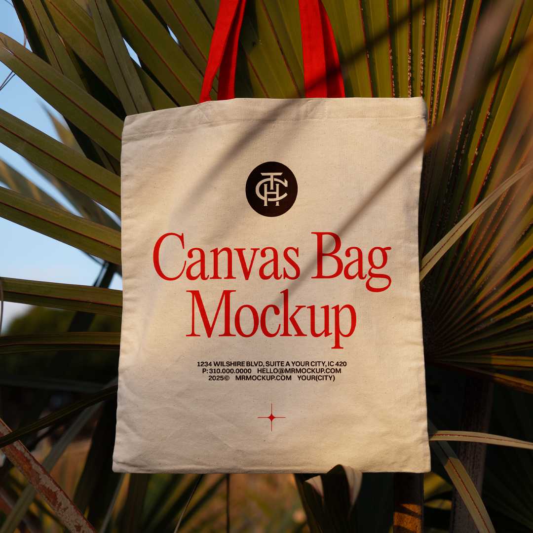 Free Hanging Canvas Bag on Fence Mockup