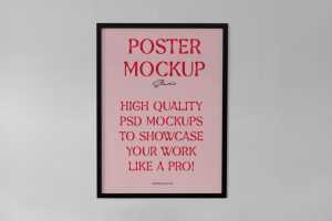 Free Hanging Poster Above The Desk Mockup