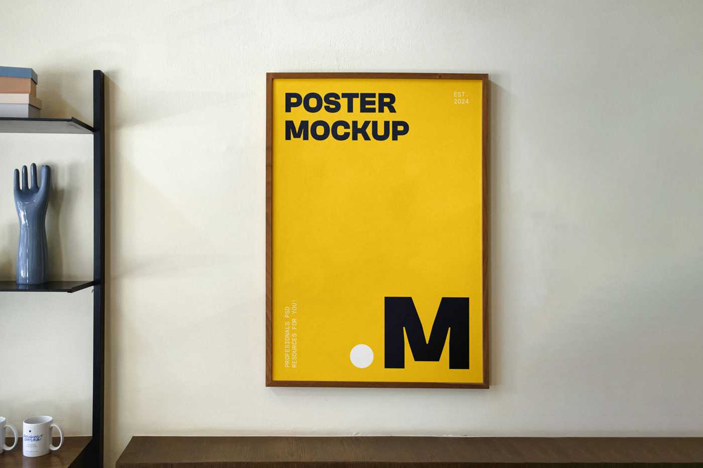 Free Hanging Poster on Wall Mockup