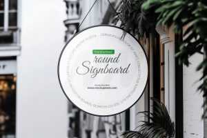 Free Hanging Round Signboard Mockup PSD