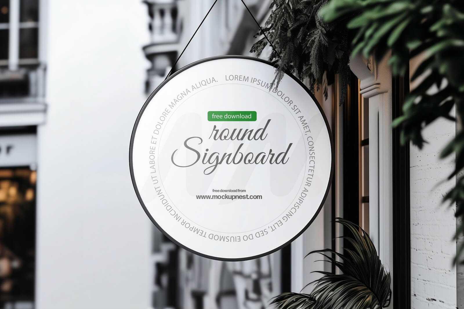 Free Hanging Round Signboard Mockup PSD