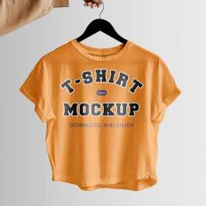 Free Hanging Woman T-Shirt Mockup PSD