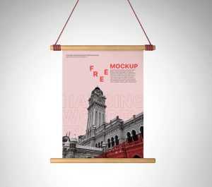 Free Hanging Wooden Roll Banner Poster Mockup PSD