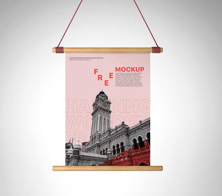 Free Hanging Wooden Roll Banner Poster Mockup PSD