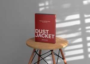 Free Hardcover Book Mockup on Wooden Stool