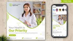 Free Health Clinic Social Media Post Design PSD Template
